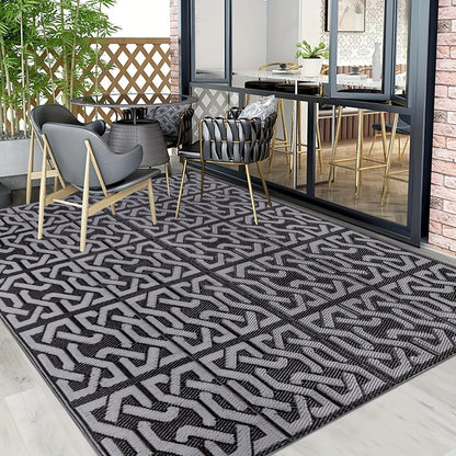 Reversible Black & Grey Outdoor Rug