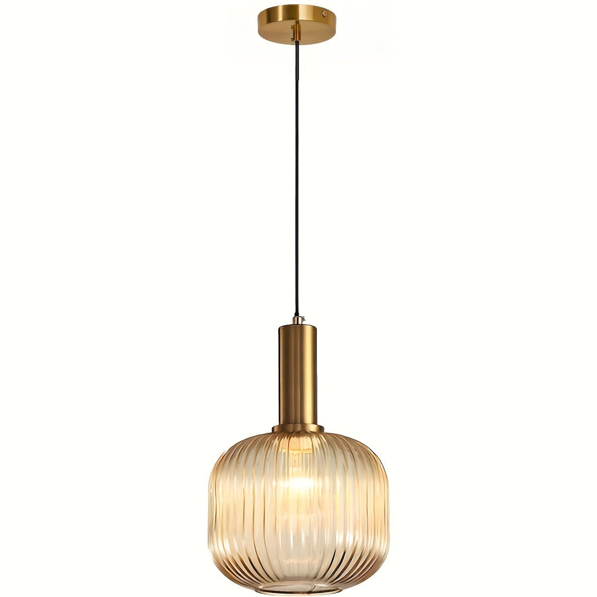 Ribbed Glass & Brass Pendant Light