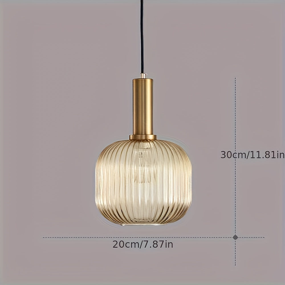 Ribbed Glass & Brass Pendant Light