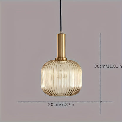 Ribbed Glass & Brass Pendant Light