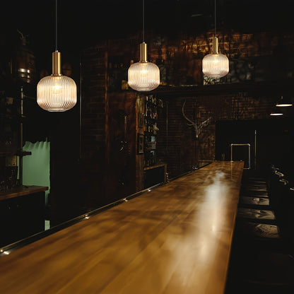 Ribbed Glass & Brass Pendant Light