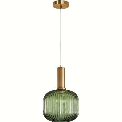 Ribbed Glass & Brass Pendant Light