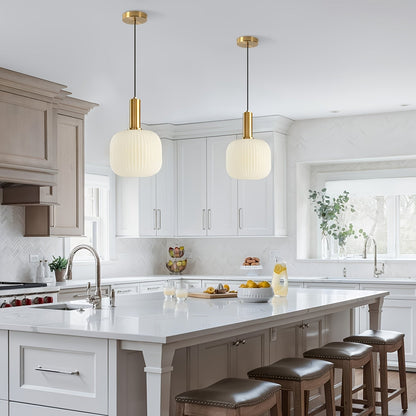 Ribbed Glass & Brass Pendant Light