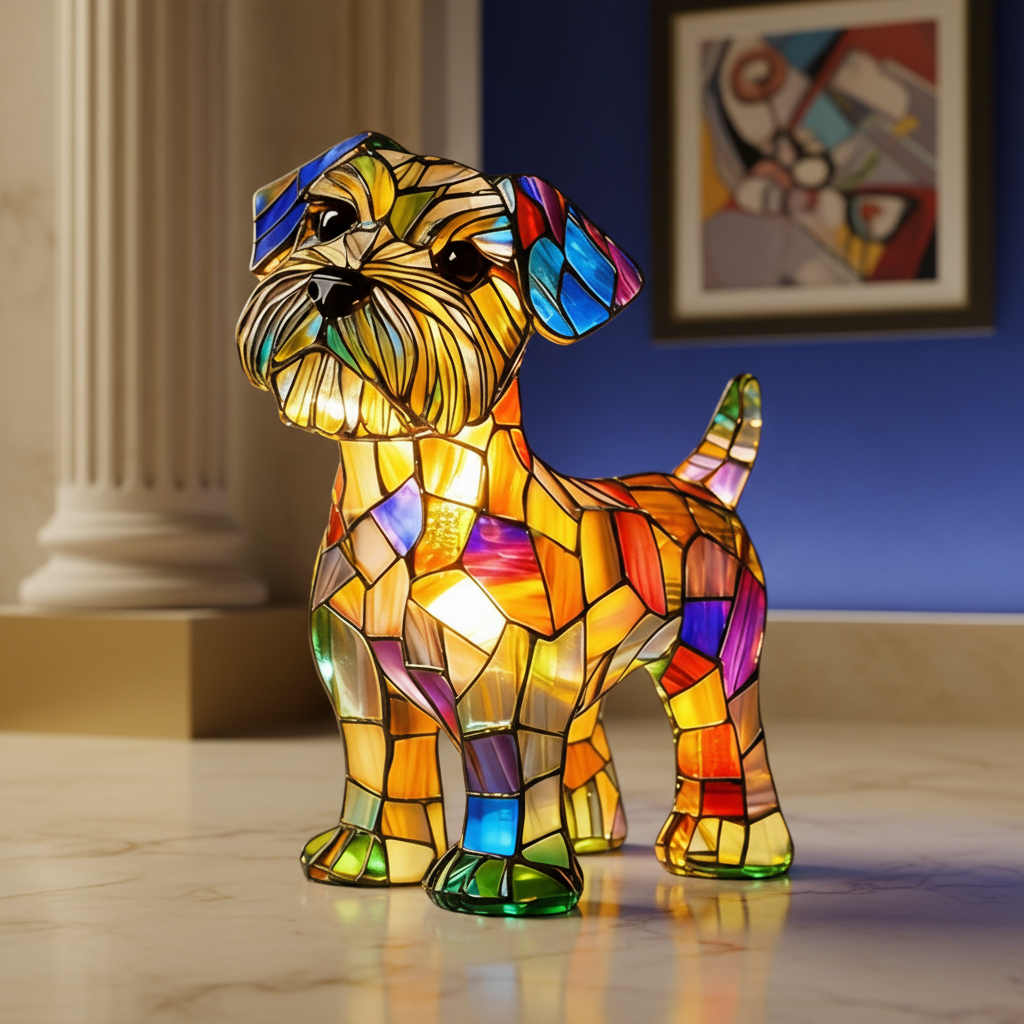 Stained Glass Dog LED Night Light Lamp