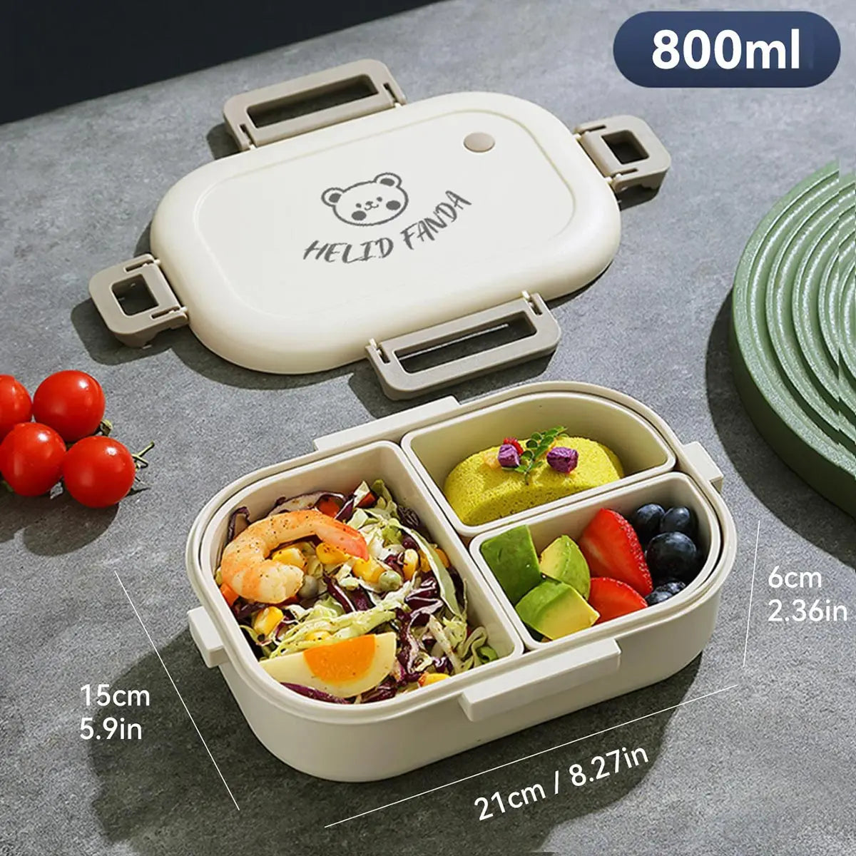 FreshMate 800ml 3-Compartment Bento Box
