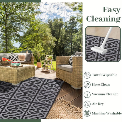 Reversible Black & Grey Outdoor Rug