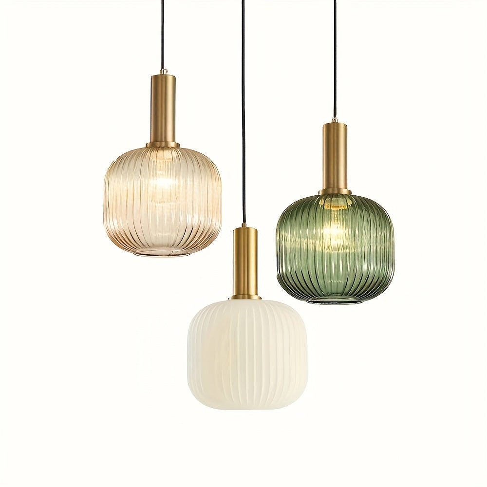 Ribbed Glass & Brass Pendant Light