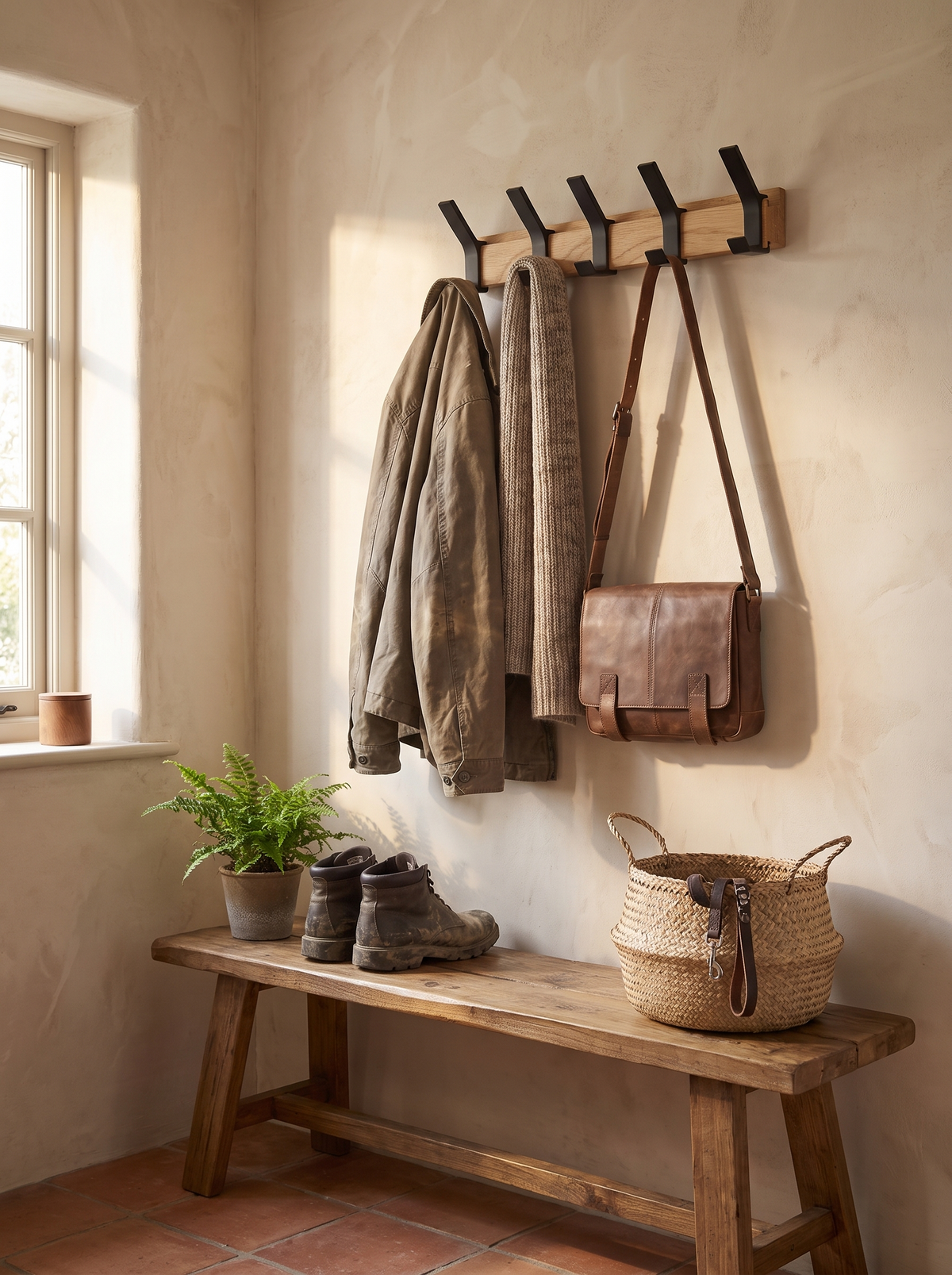 Nordic Wall Mounted Coat Rack in rubberwood and aluminium
