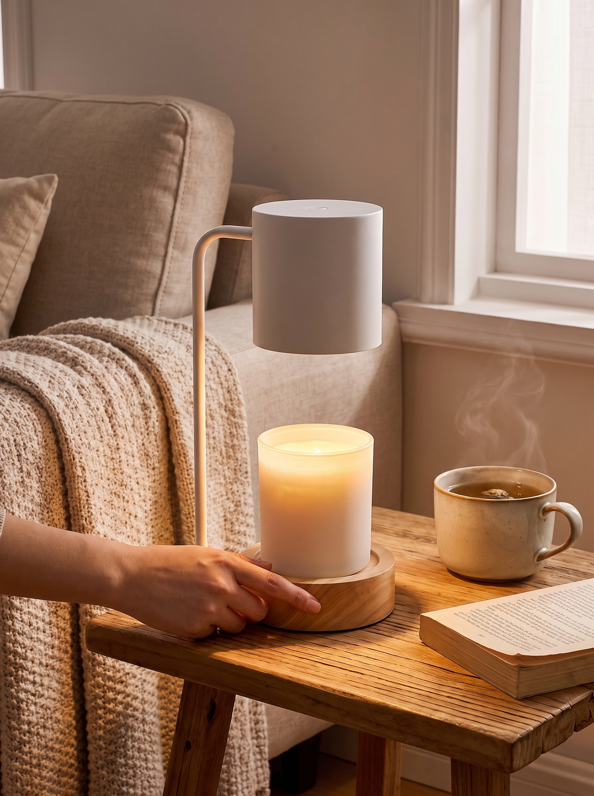 Japanese Minimalist Candle Warmer Lamp melting wax from above