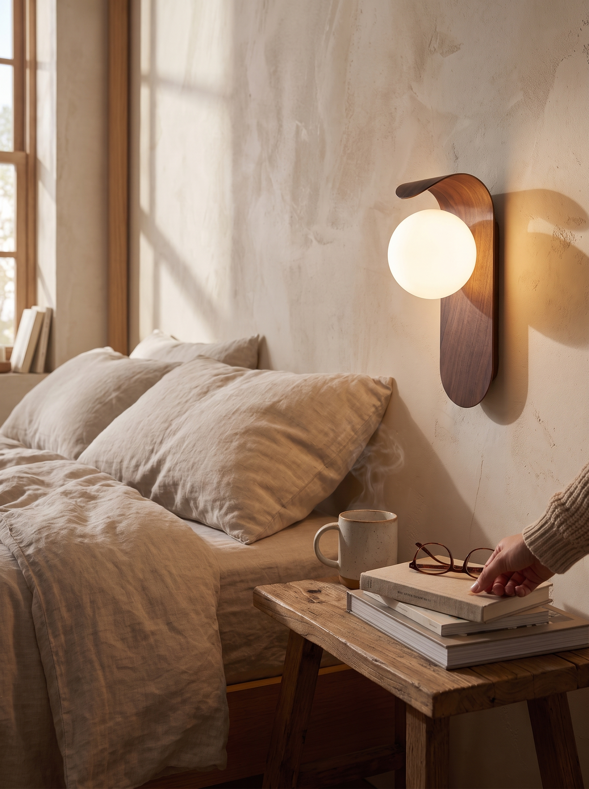 Icar Scandinavian LED Wall Lamp in wood and frosted glass