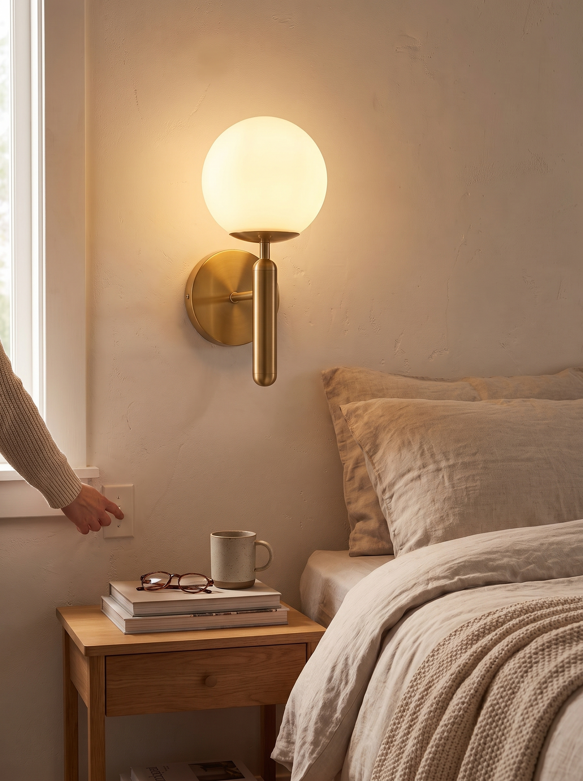 Glass Globe Wall Sconce frosted glass in a polished metal arm