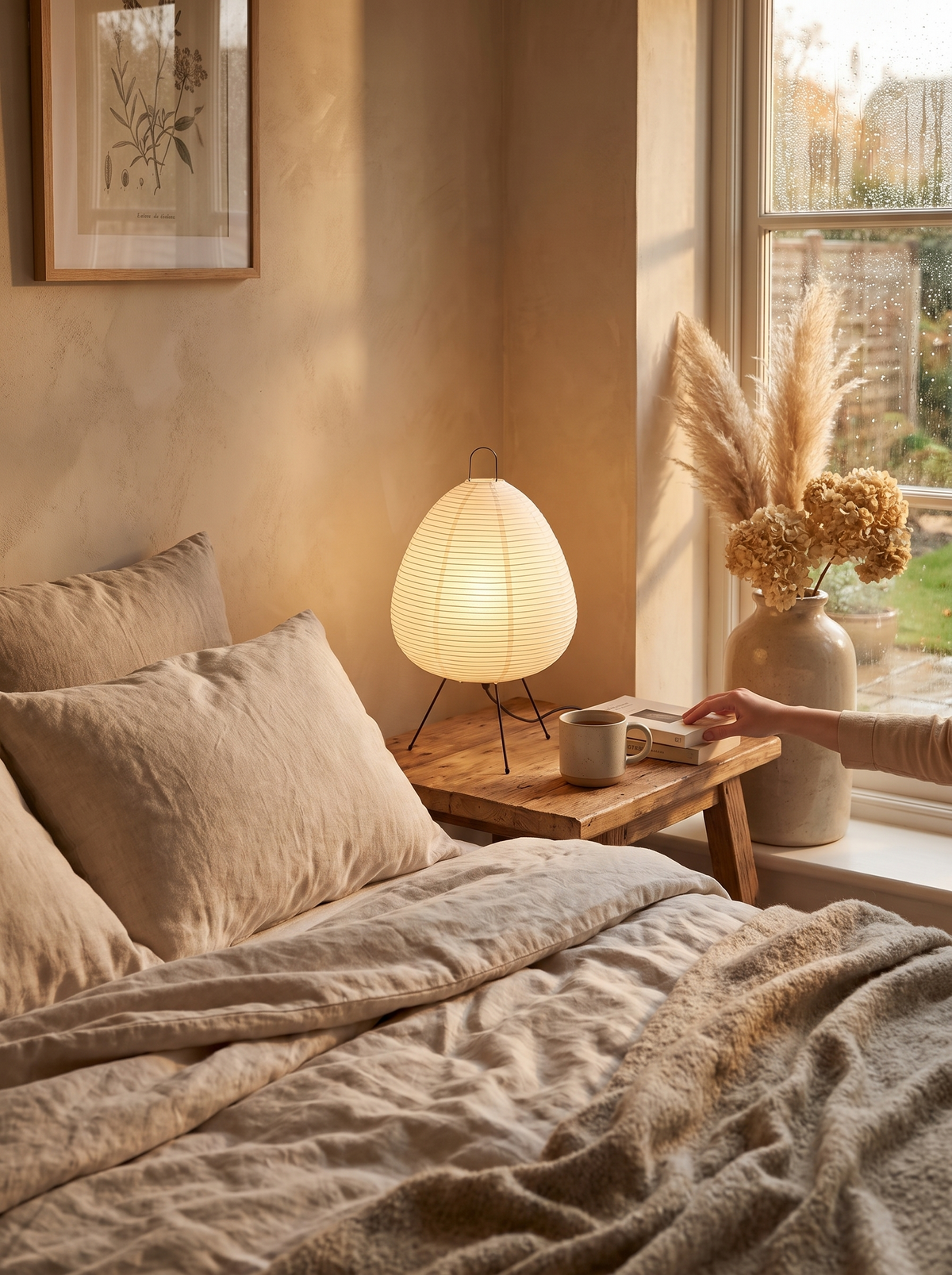 Japanese Rice Paper Table Lamp on a slender three legged base