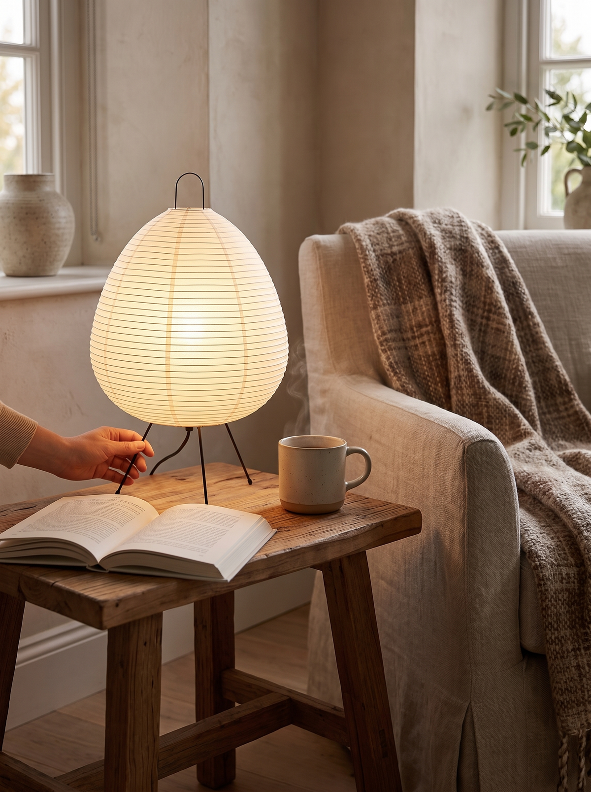 Japanese Rice Paper Table Lamp in the washi lantern tradition