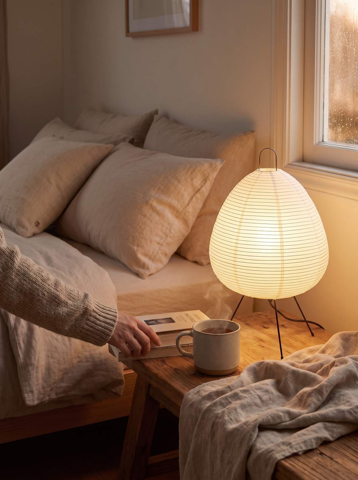 Japanese Rice Paper Table Lamp diffusing light through washi paper