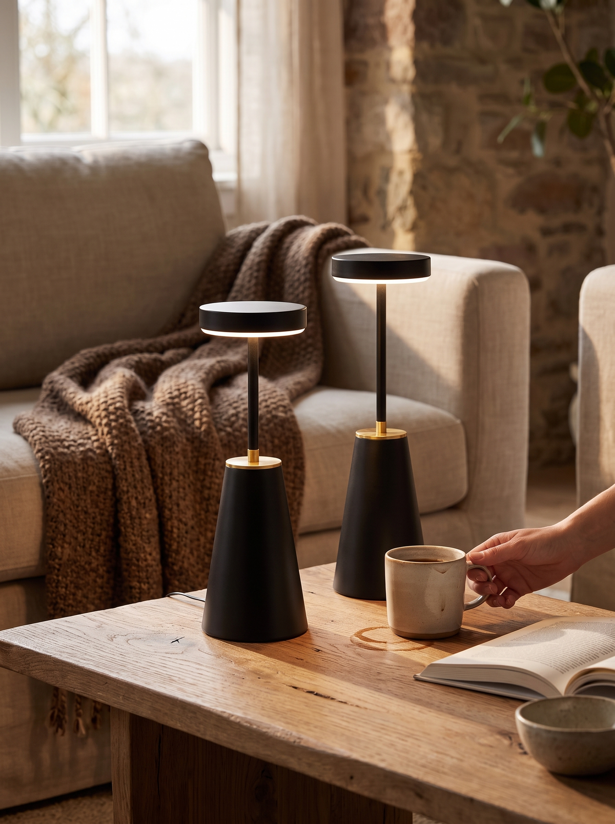 Sleek Wireless Rechargeable Lamp taking the footprint of a coffee cup