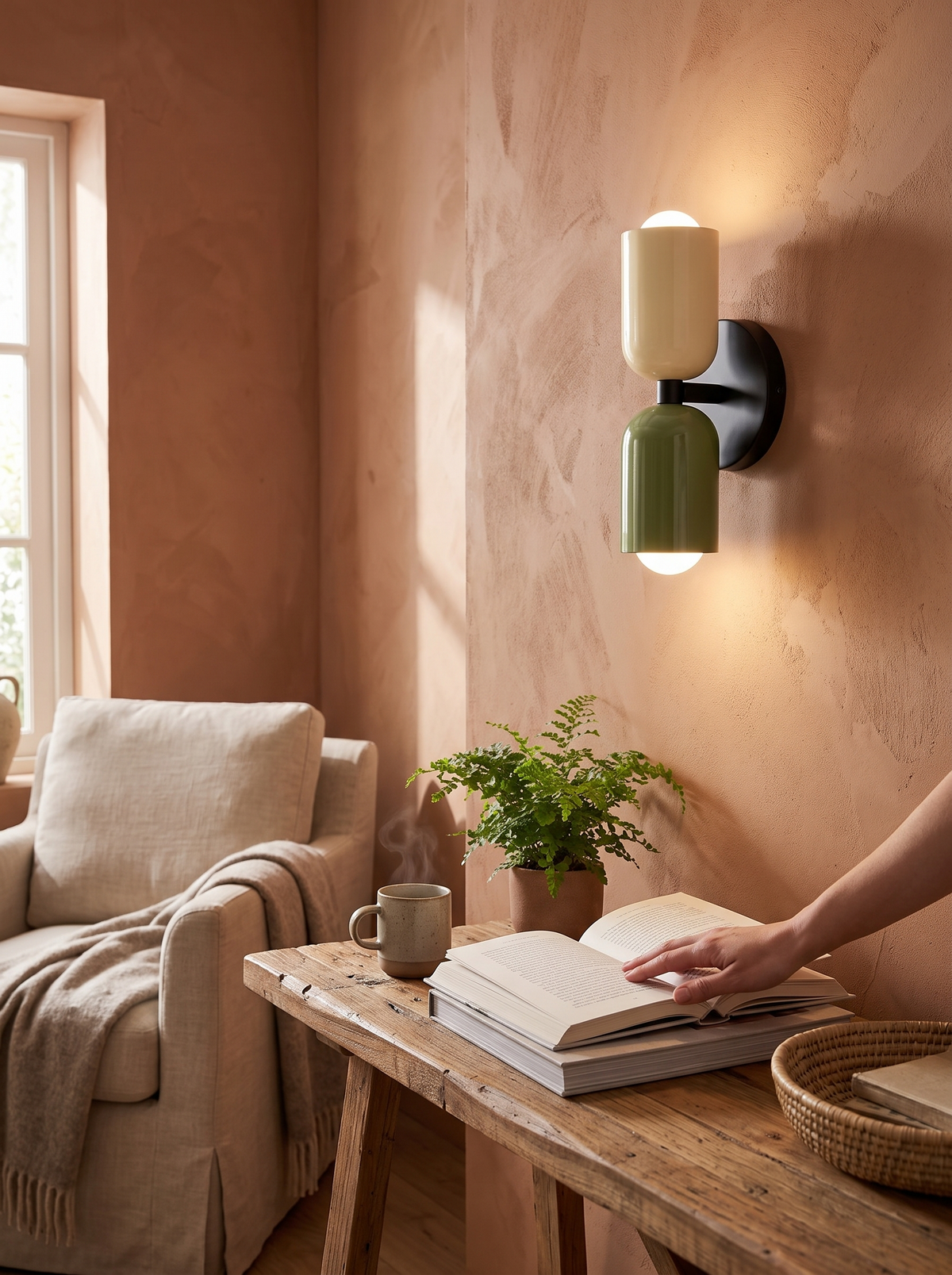 Macaron Colourful Bedside Wall Lamp bringing colour to a bedroom wall