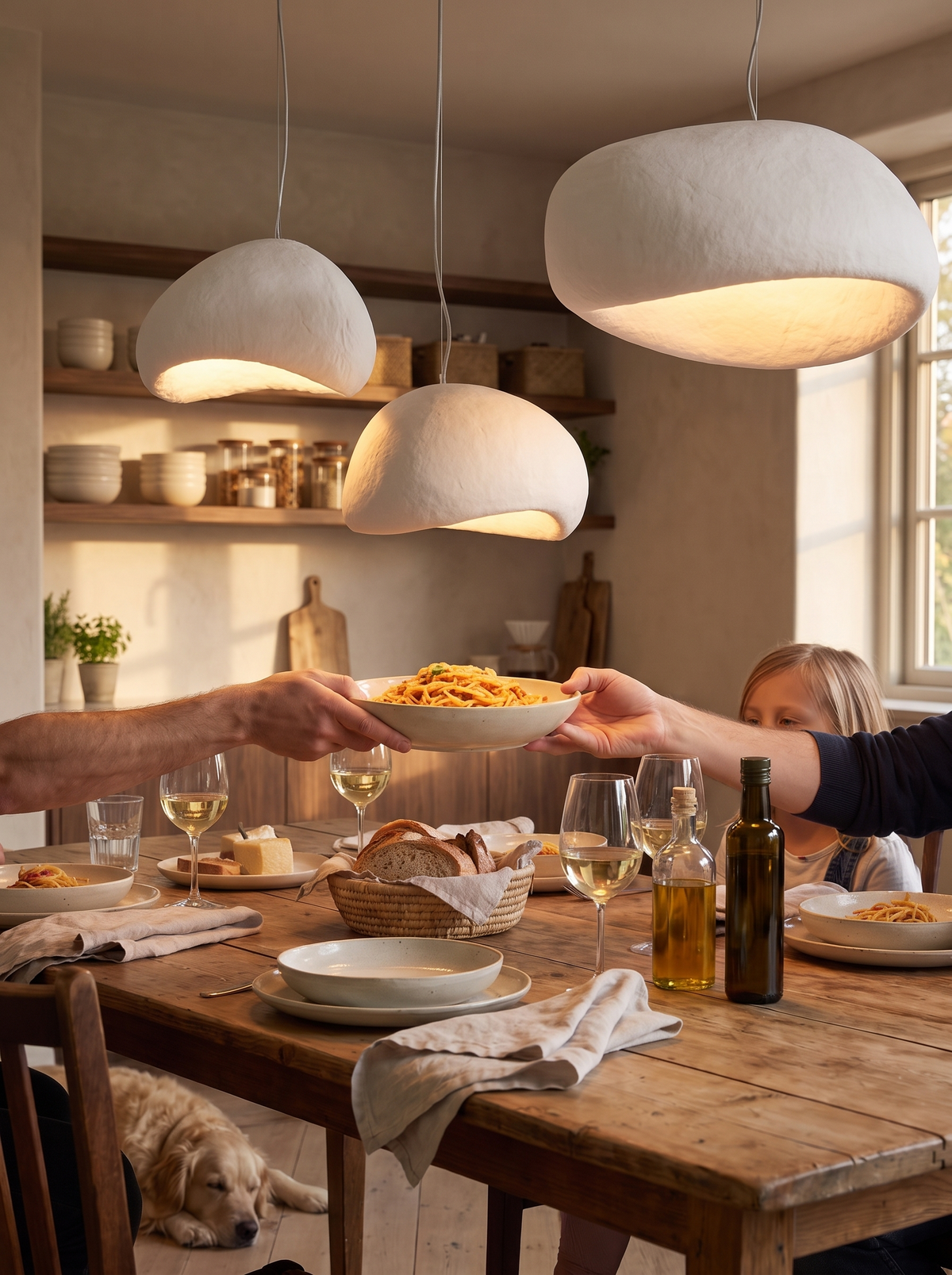 Linear pendant hung above a dining table at the right width