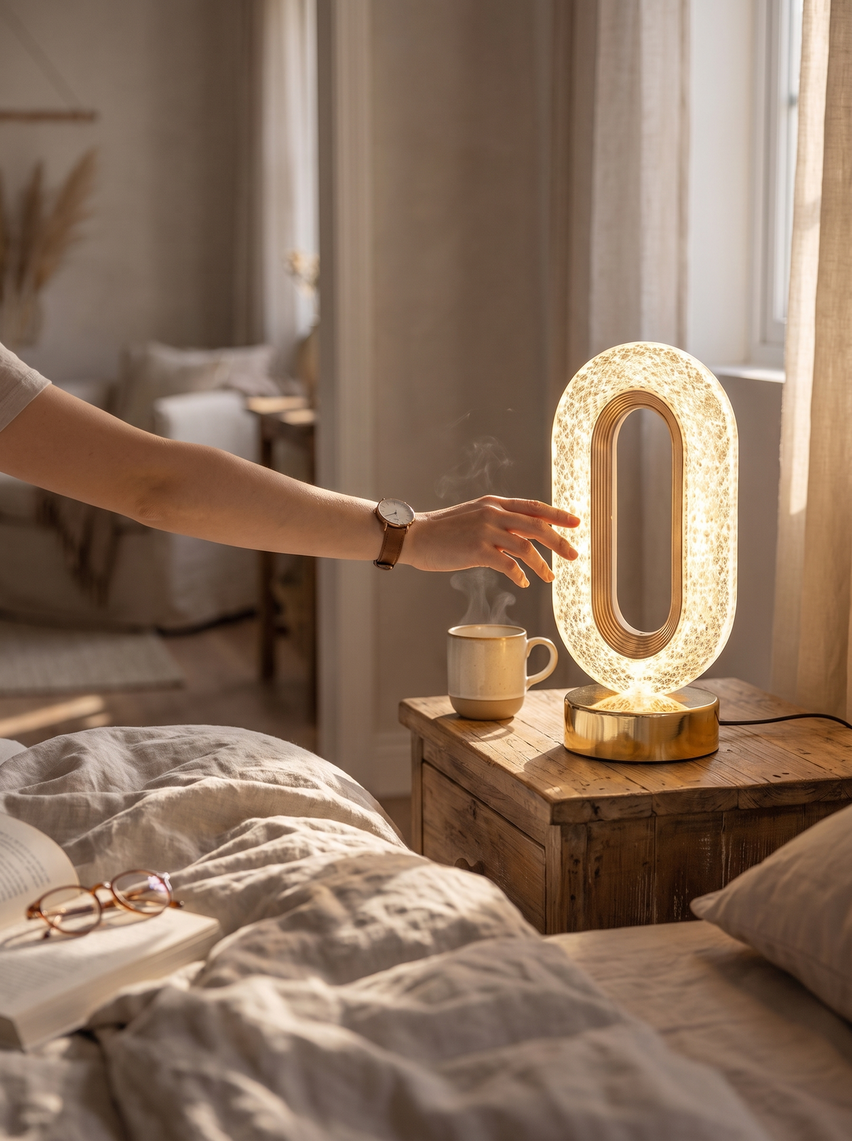 Crystal lamp dimmed low as a bedside night light