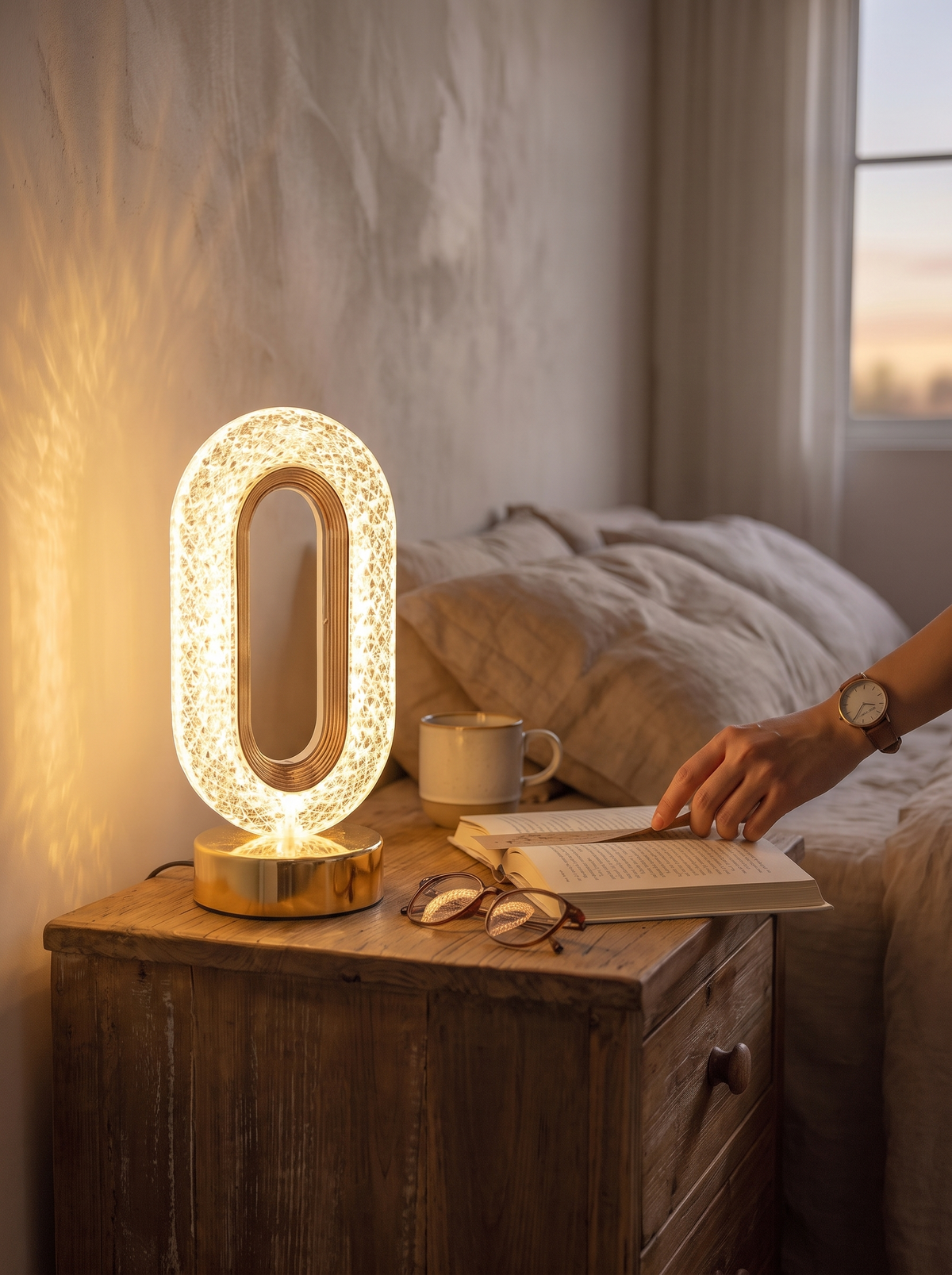 Faceted crystal night light with a three dimensional shape inside