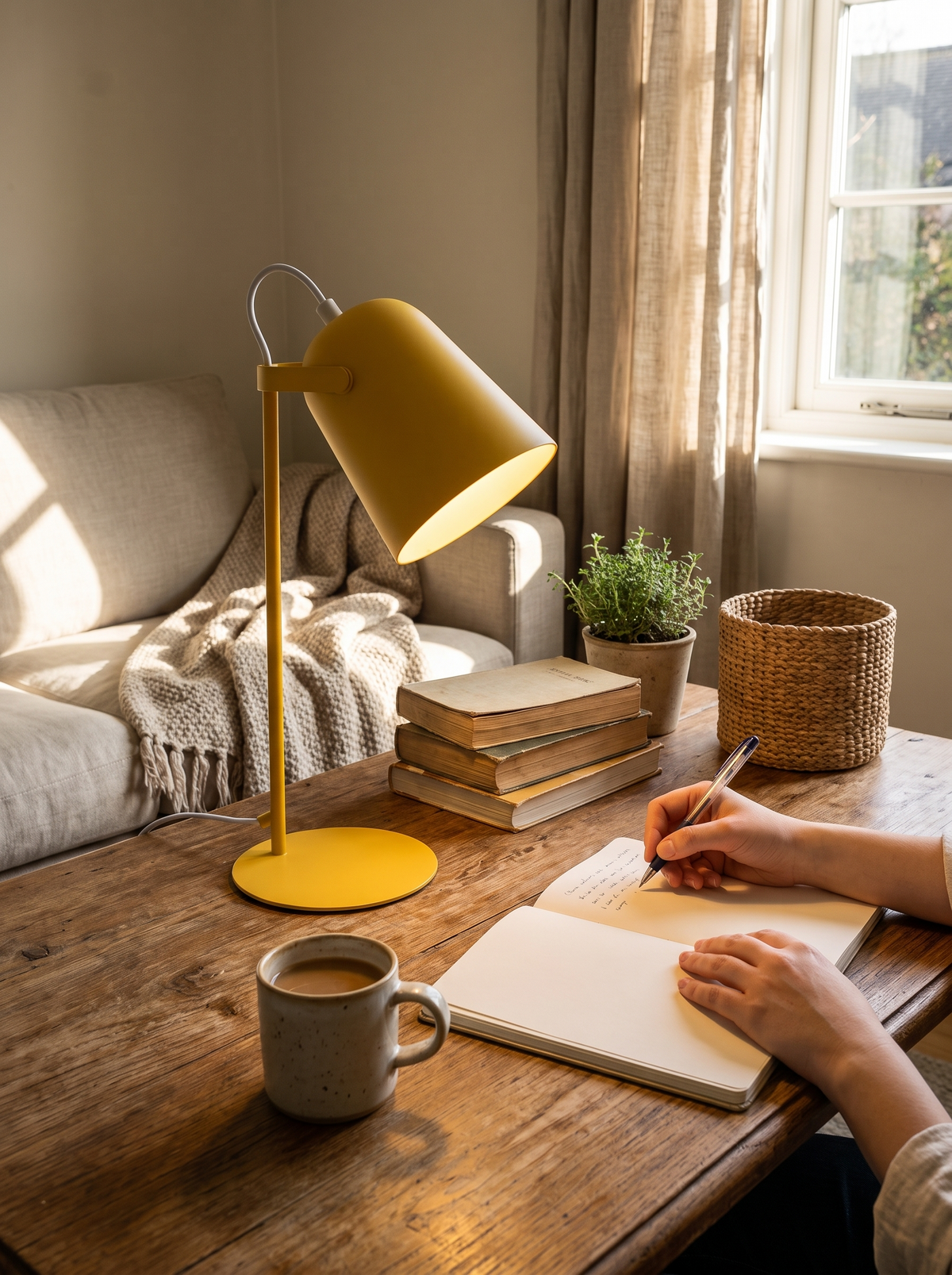 Nordic desk lamp colour finish on a styled nightstand