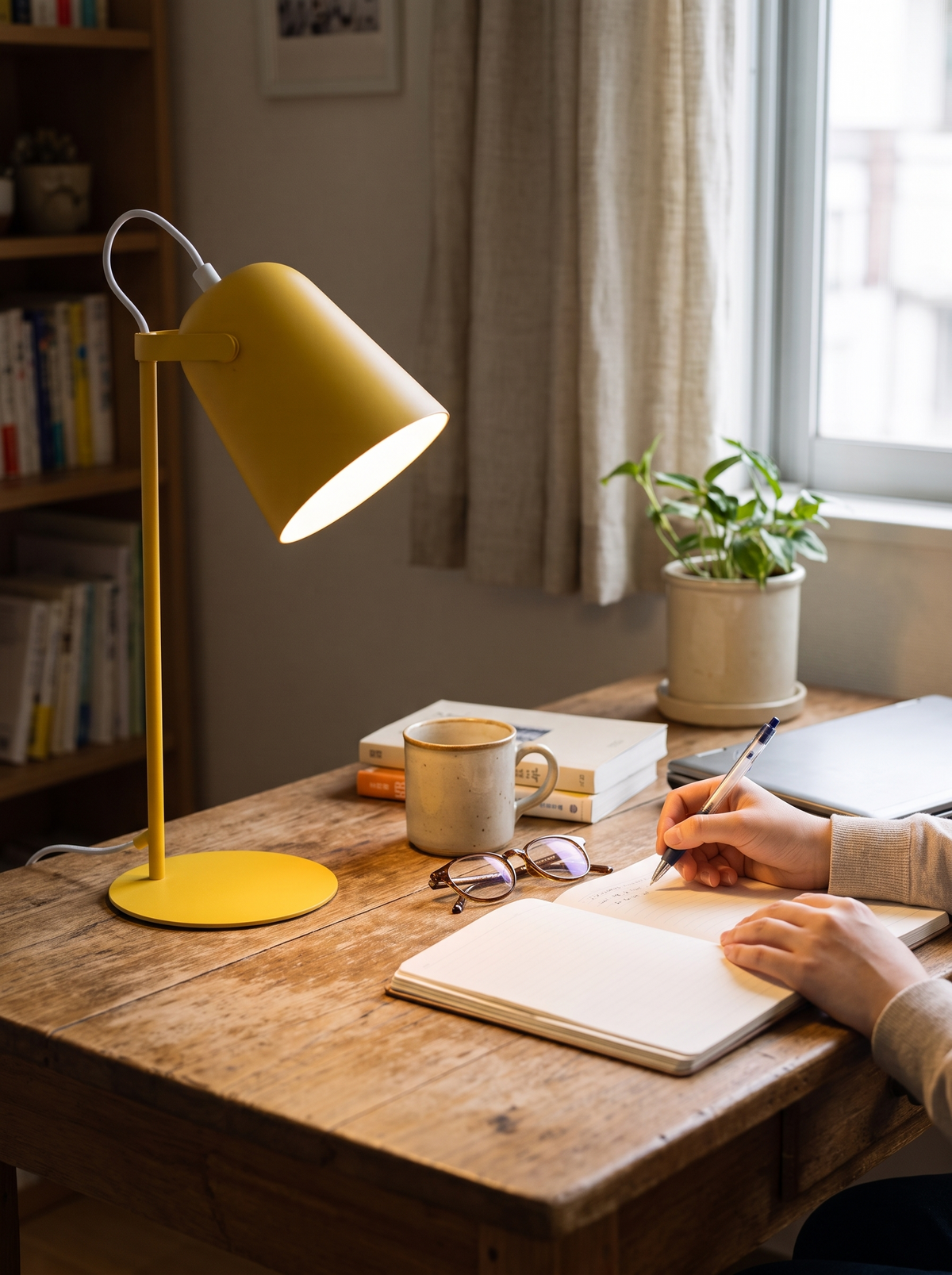 Nordic metal reading desk lamp beside a monitor
