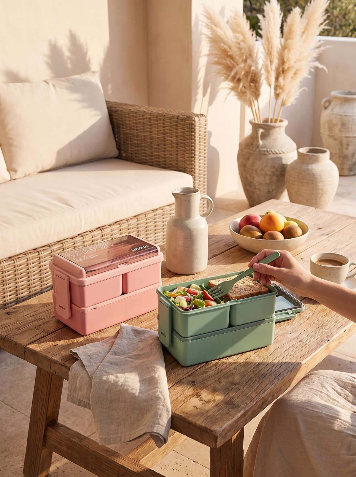 1400ml double layer bento box packed with a full adult lunch