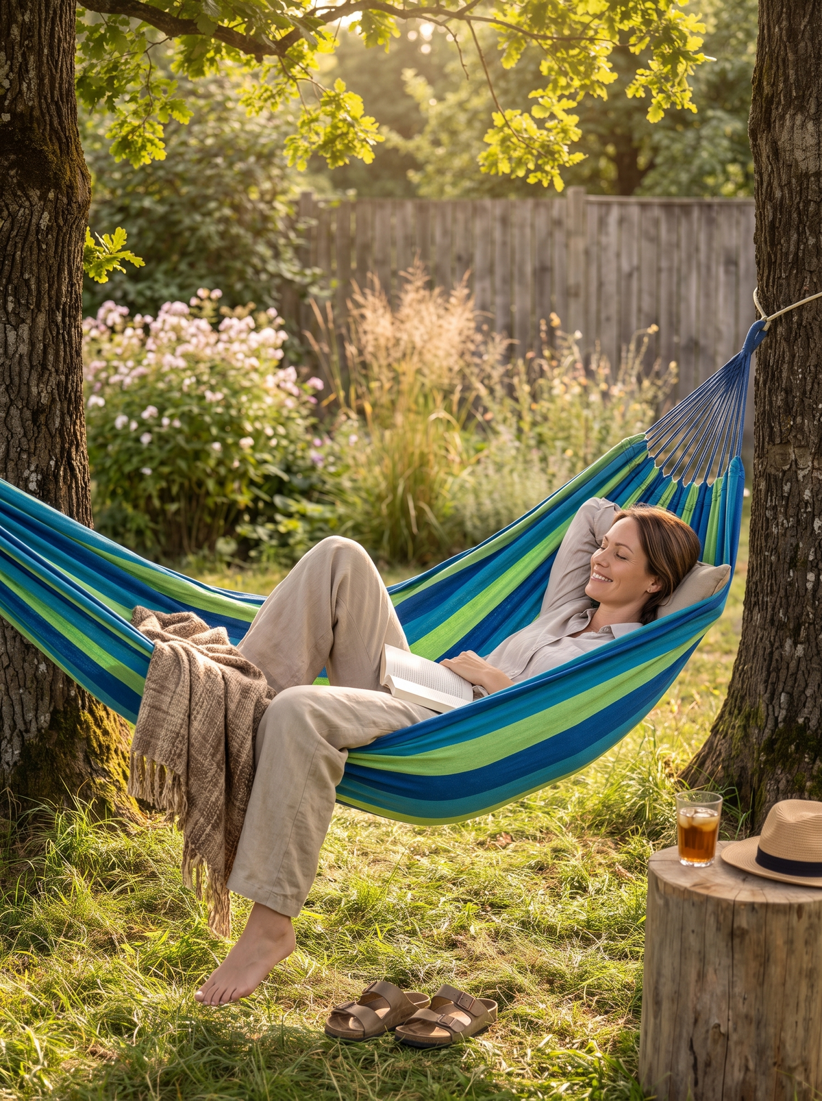 Double width canvas hammock showing the room to lie diagonally