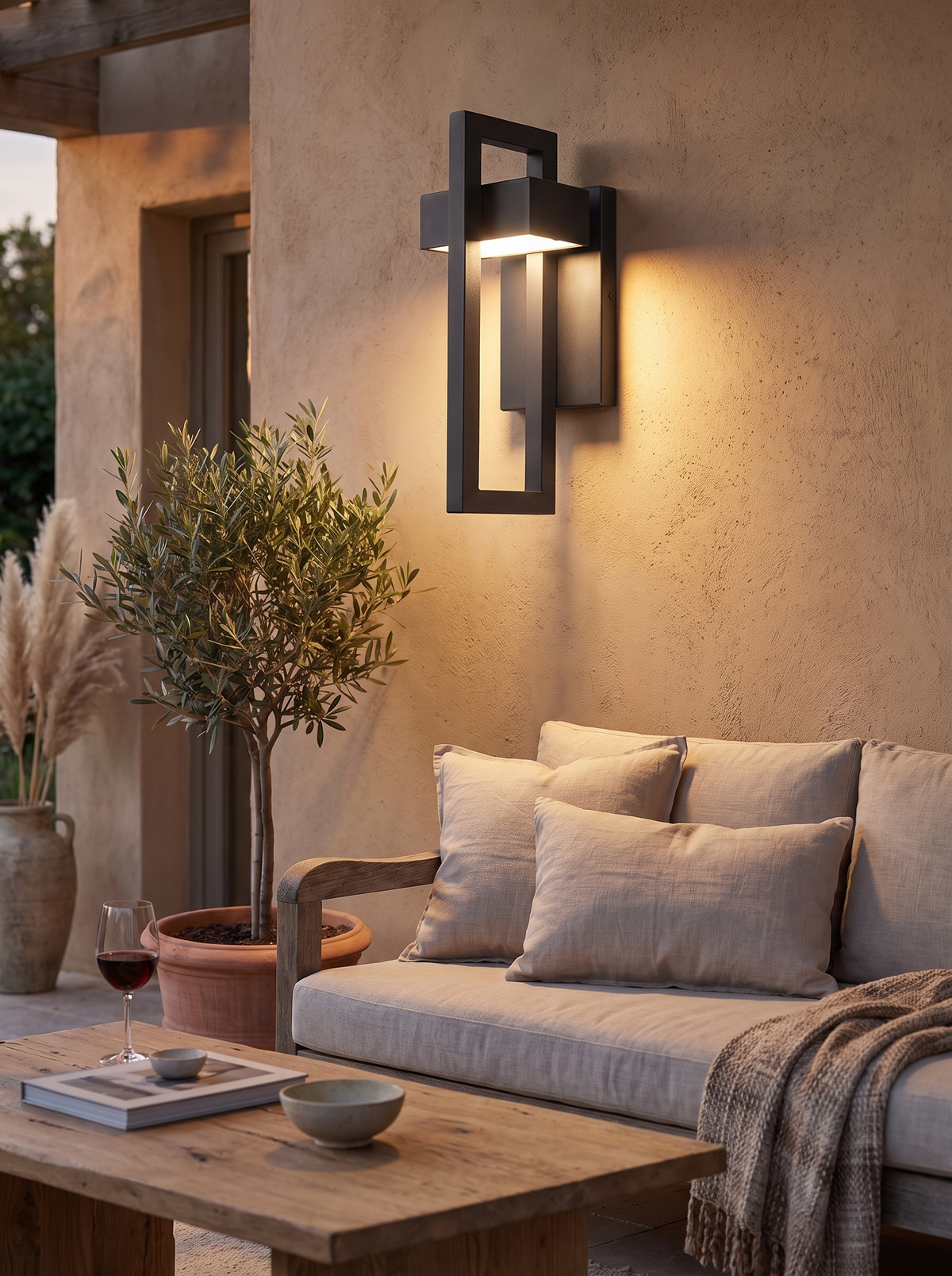 Extruded aluminium body of a slim outdoor bar light on a timber wall