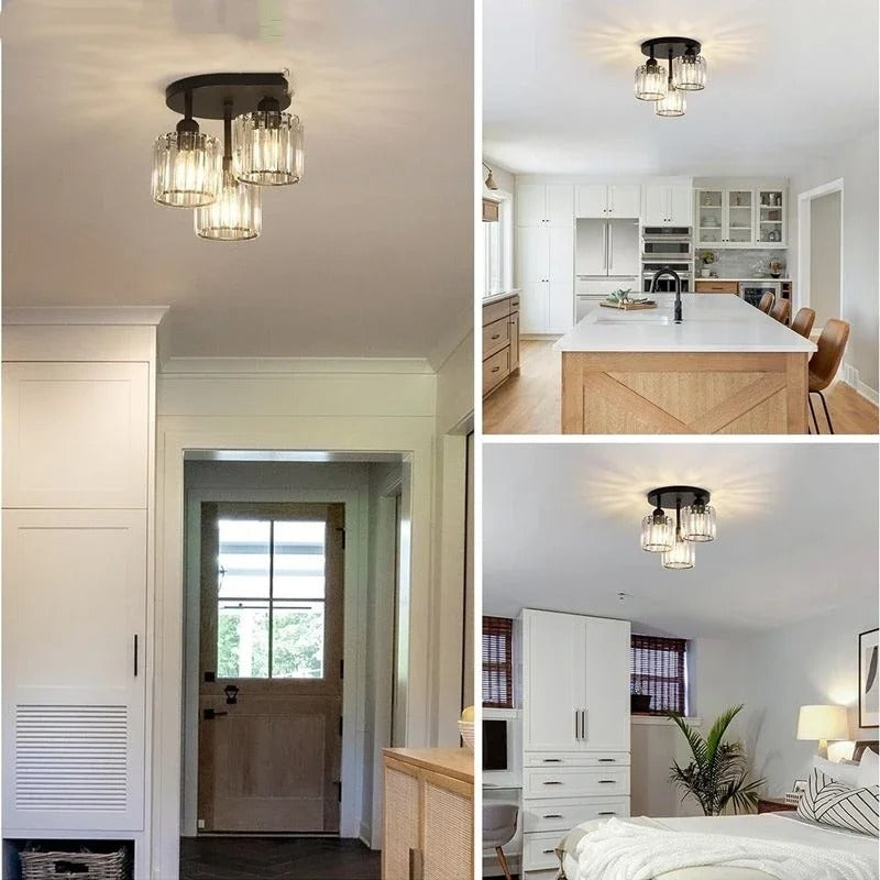 3-Light Crystal Semi Flush Ceiling Light