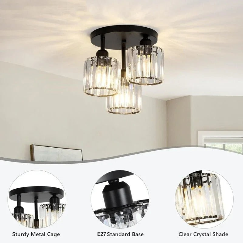 3-Light Crystal Semi Flush Ceiling Light