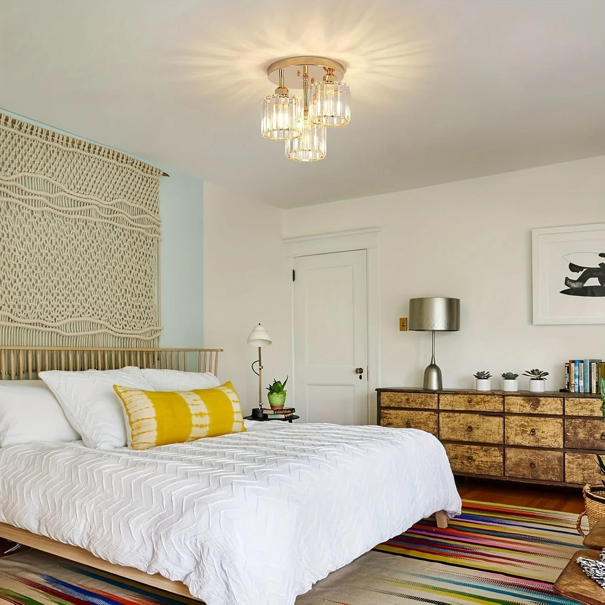 3-Light Crystal Semi Flush Ceiling Light