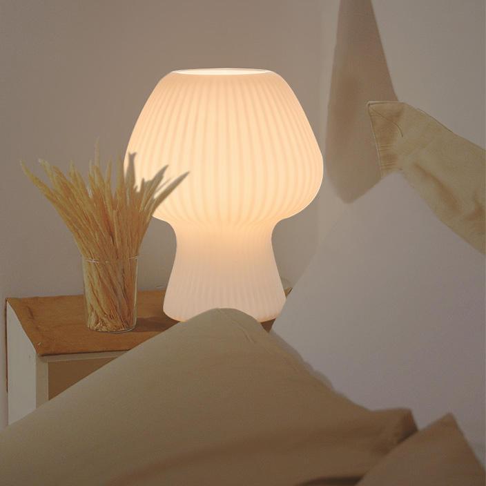 Vintage Ribbed Glass Mushroom Lamp